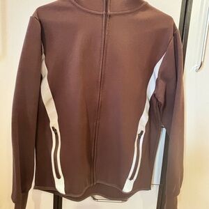Brown Zip-Up Jacket with White Accents